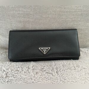 Prada Saffiano Leather Long Wallet Black Authentic
